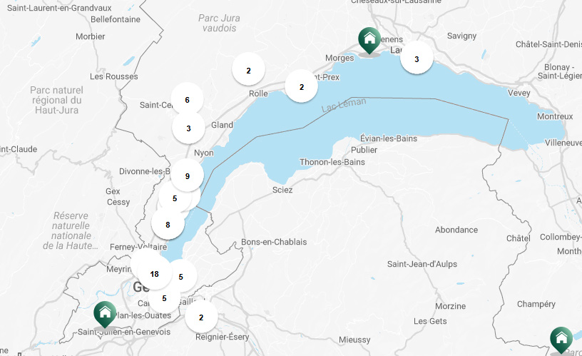 Visuel carte des régions avec les biens à la location